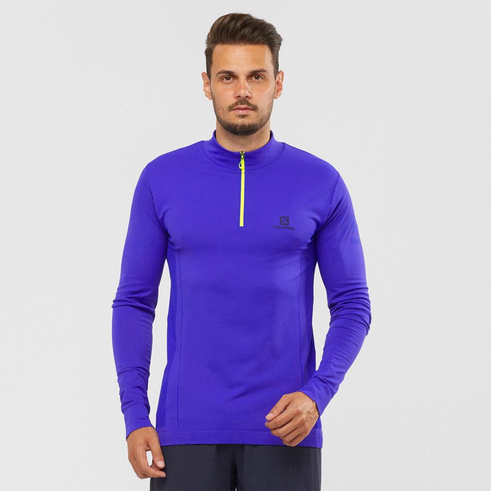 Capa Intermedia Salomon Hombre Azules - Salomon Argentina EXPLORE SEAMLESS HALF ZIP ,410758-FDM